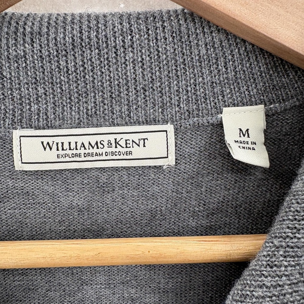 Williams & Kent Sweater Mens Medium Gray Merino Wool 1/4 Zip Argyle Pullover - Picture 9 of 12
